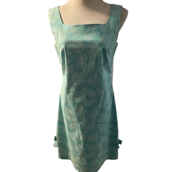 Lilly Pulitzer Dresses & Skirts - Lilly Pulitzer Vintage White Label Clam Shell Print Mint Square Neck Shift Dress
